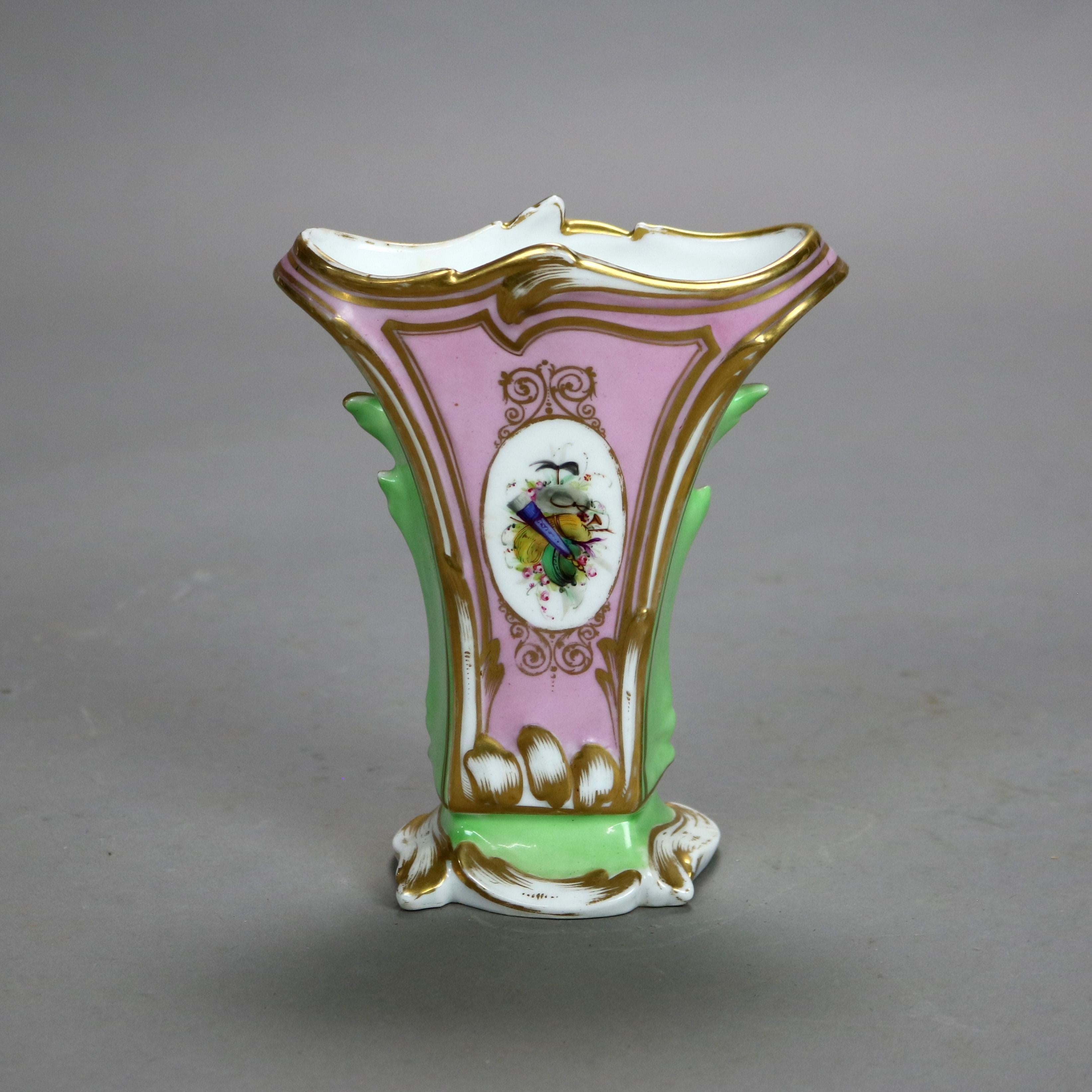 Pair Antique Old Paris Porcelain Spill Vases with Figural & Floral Decoration 5