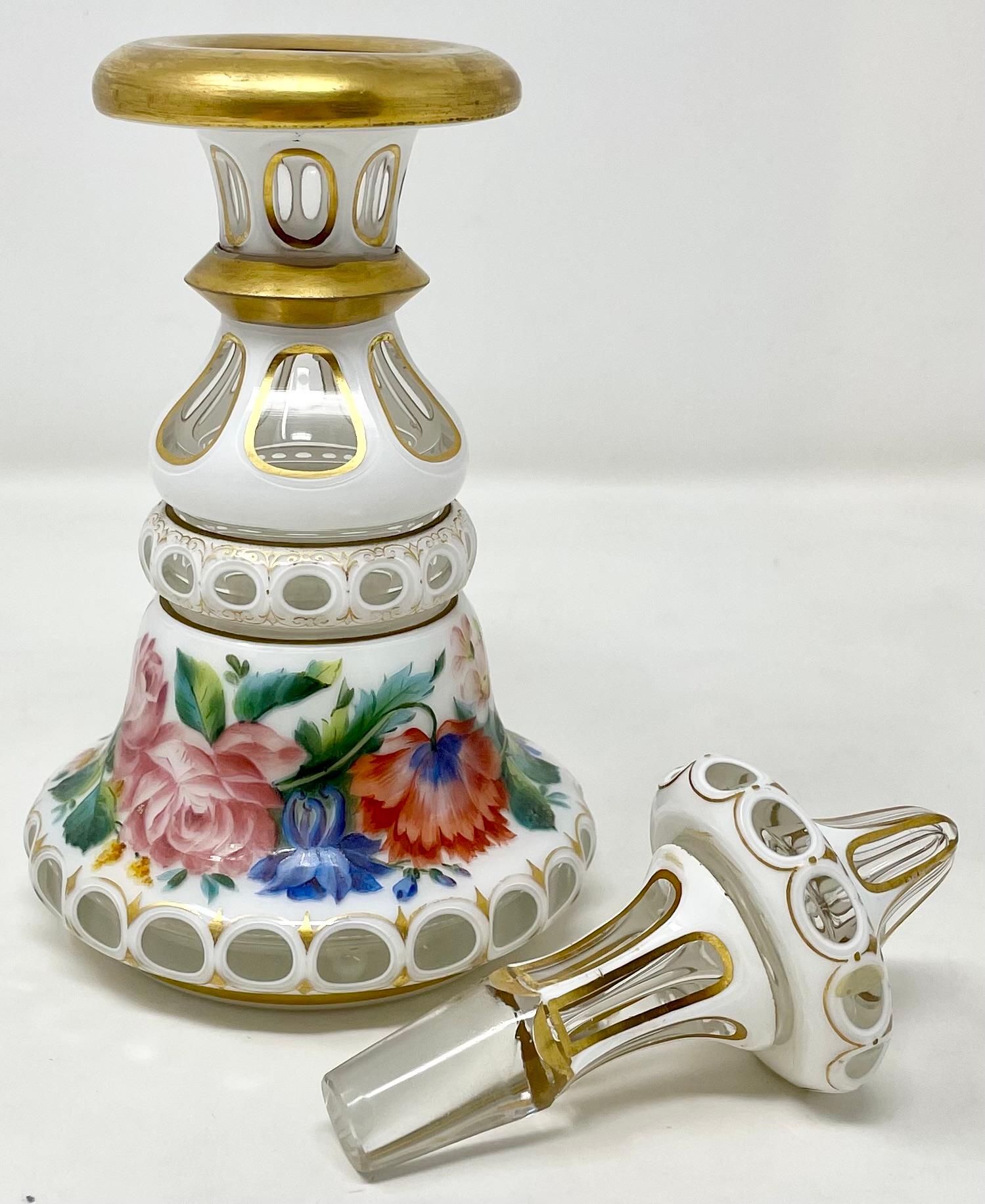 Opaline Glass Pair Antique Opaline Overlay Perfumes, circa 1860-1870 For Sale