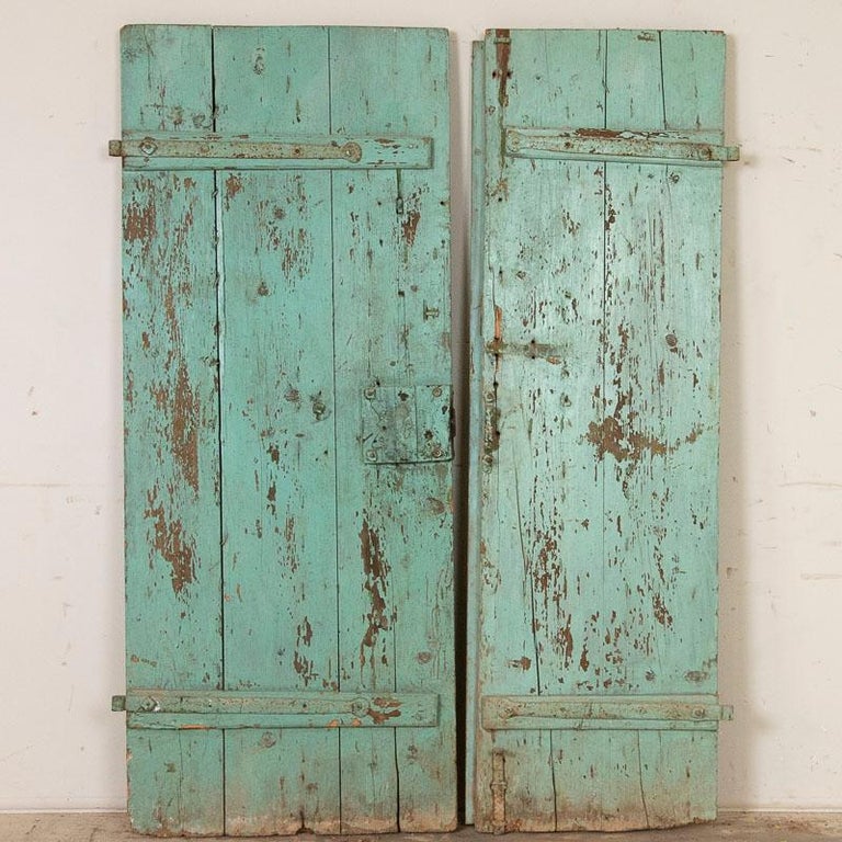 Pair of Antique Original Blue Painted Doors, Perfect as Large Sliding
