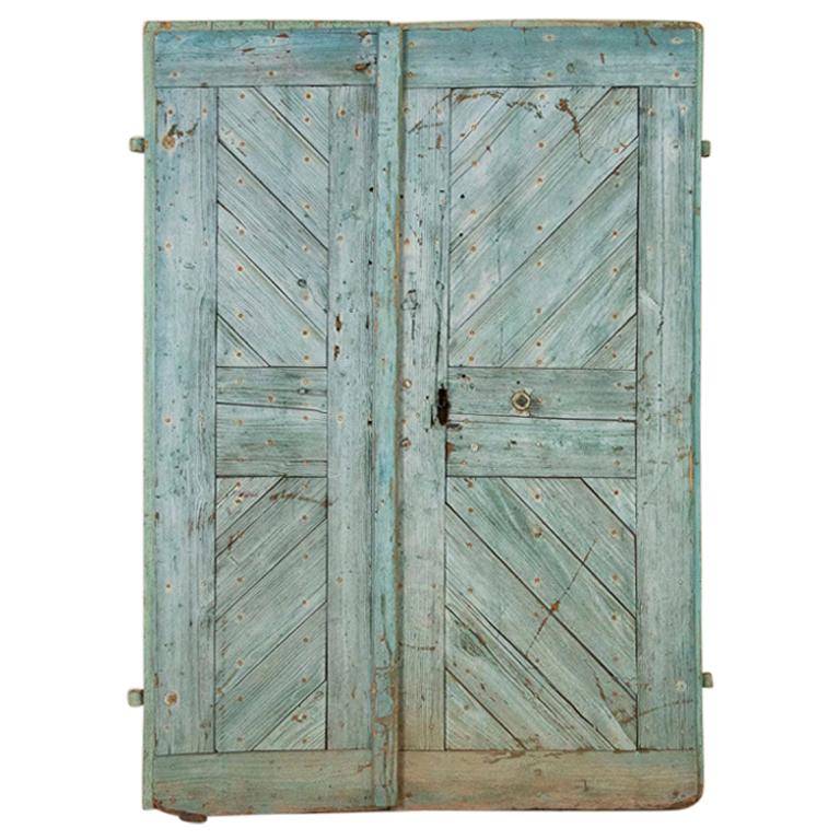 Pair of Antique Original Blue Painted Doors, Perfect as Large Sliding
