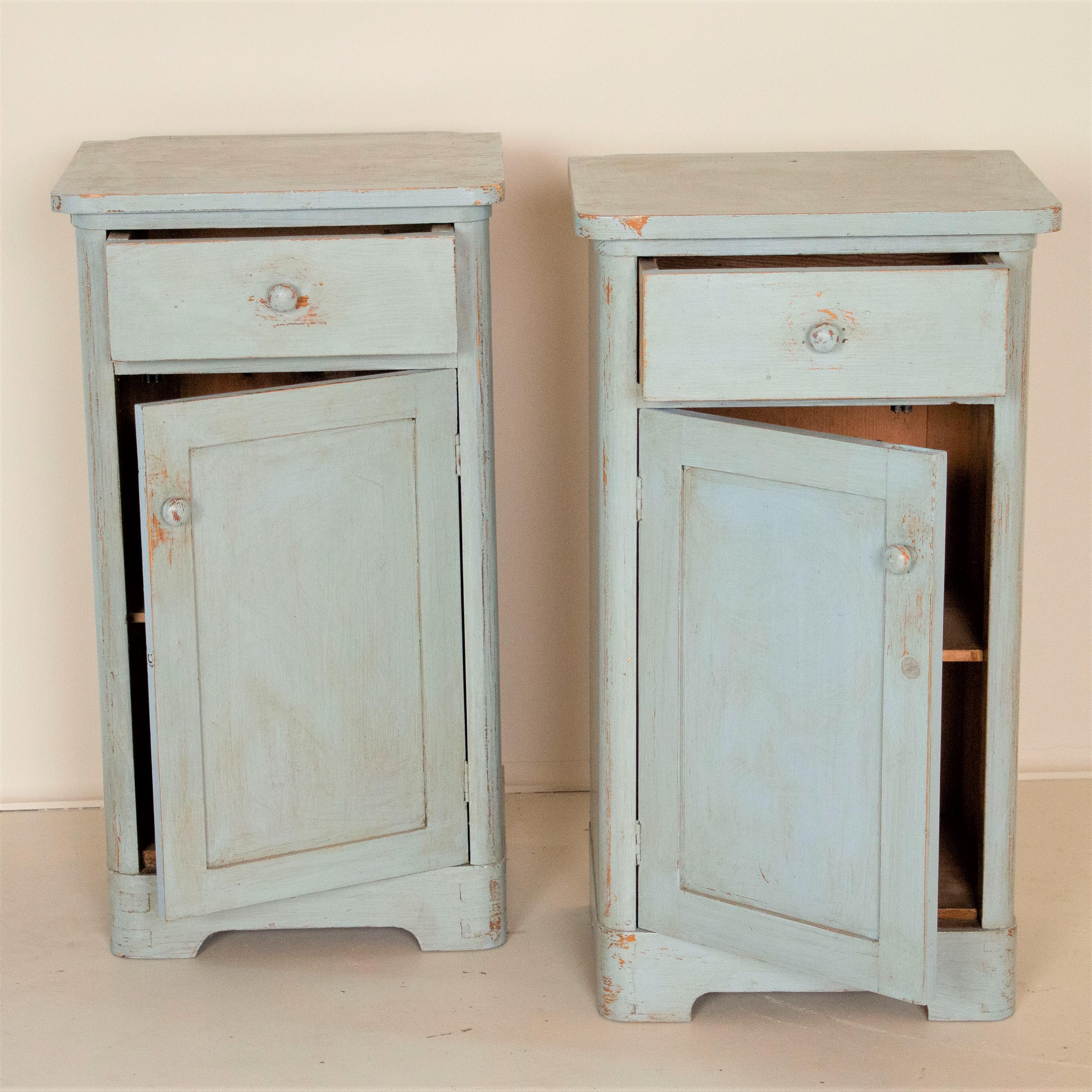Pair of Antique Original Blue Painted Nightstands In Good Condition In Round Top, TX