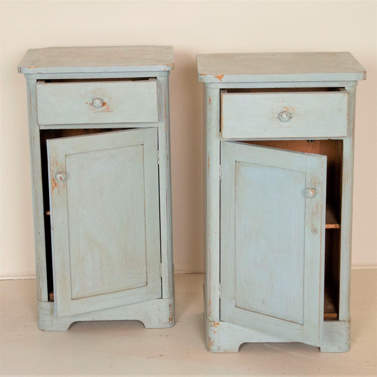Pair of Antique Original Blue Painted Nightstands at 1stDibs