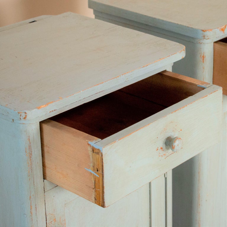 Pair of Antique Original Blue Painted Nightstands at 1stDibs