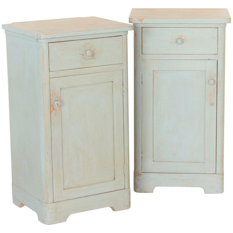 Pair of Antique Original Blue Painted Nightstands at 1stDibs