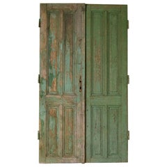 Pair of Antique Original Green Painted Doors from Denmark