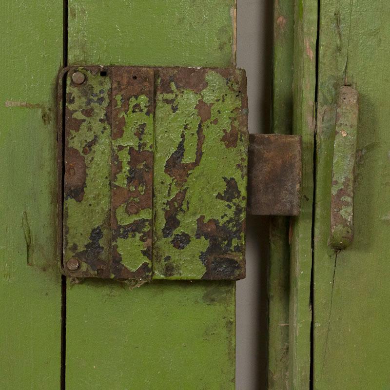 Wood Pair of Antique Original Green Painted Doors Great Sliding Doors