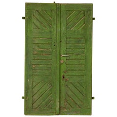 Pair of Antique Original Green Painted Doors Great Sliding Doors