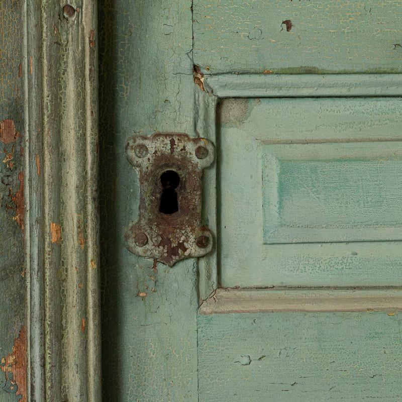 Hungarian Pair, Antique Original Painted Aqua Blue Doors, Great Sliding Door