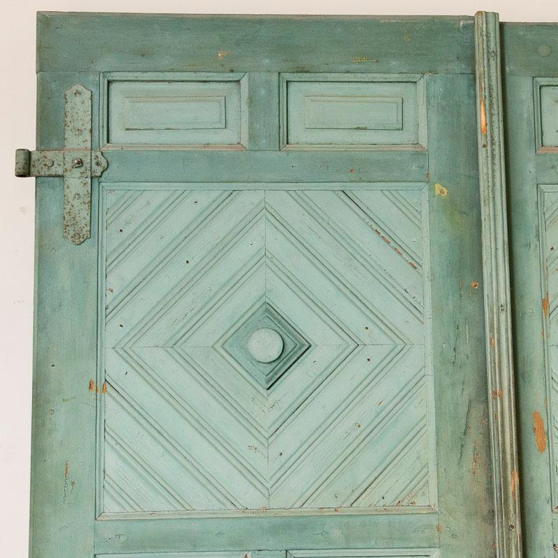 19th Century Pair, Antique Original Painted Aqua Blue Doors, Great Sliding Door