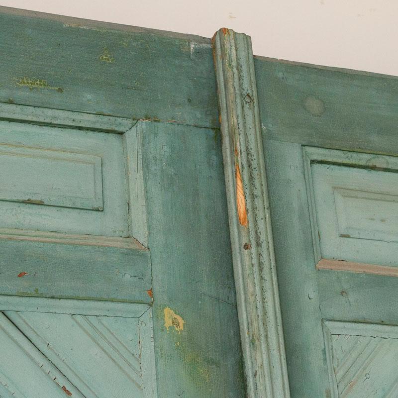 Wood Pair, Antique Original Painted Aqua Blue Doors, Great Sliding Door