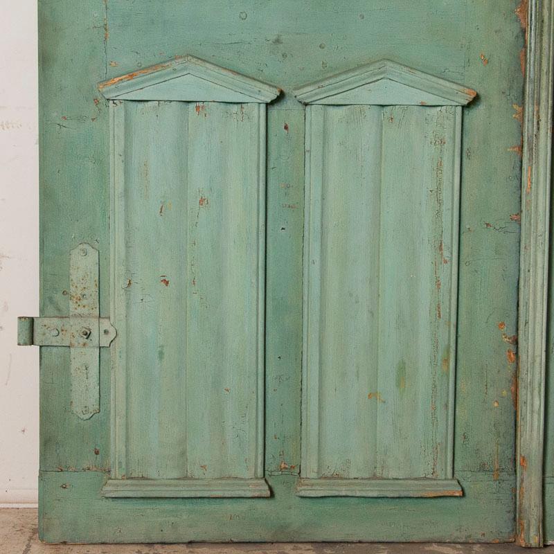 Pair, Antique Original Painted Aqua Blue Doors, Great Sliding Door 1