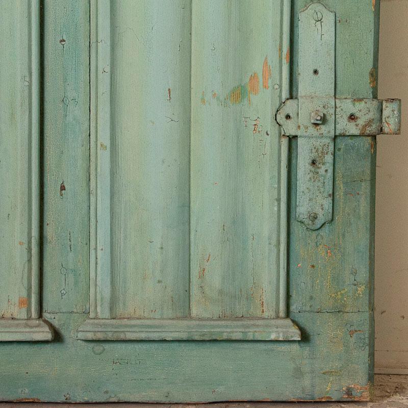 Pair, Antique Original Painted Aqua Blue Doors, Great Sliding Door 2