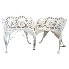 Pair Antique Painted Cast Iron Figural Fern Garden Chairs by Hart C1890