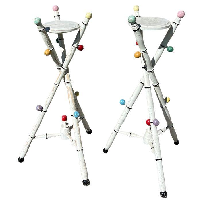 Pair Antique Painted Tripod Tables from the Estate of Jonathan Parks, Santa Fe For Sale
