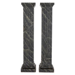 Pair Antique Painted Wood Marble Trompe L’Oeil Pedestals Stands Columns