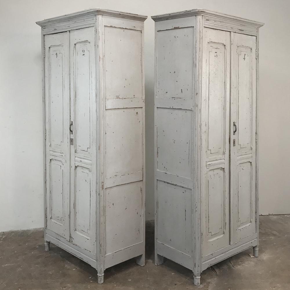 Rustic Pair of Antique Painted Wooden Locker Cabinets