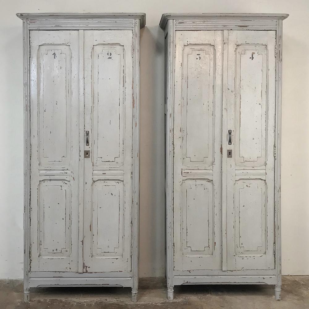 Belgian Pair of Antique Painted Wooden Locker Cabinets