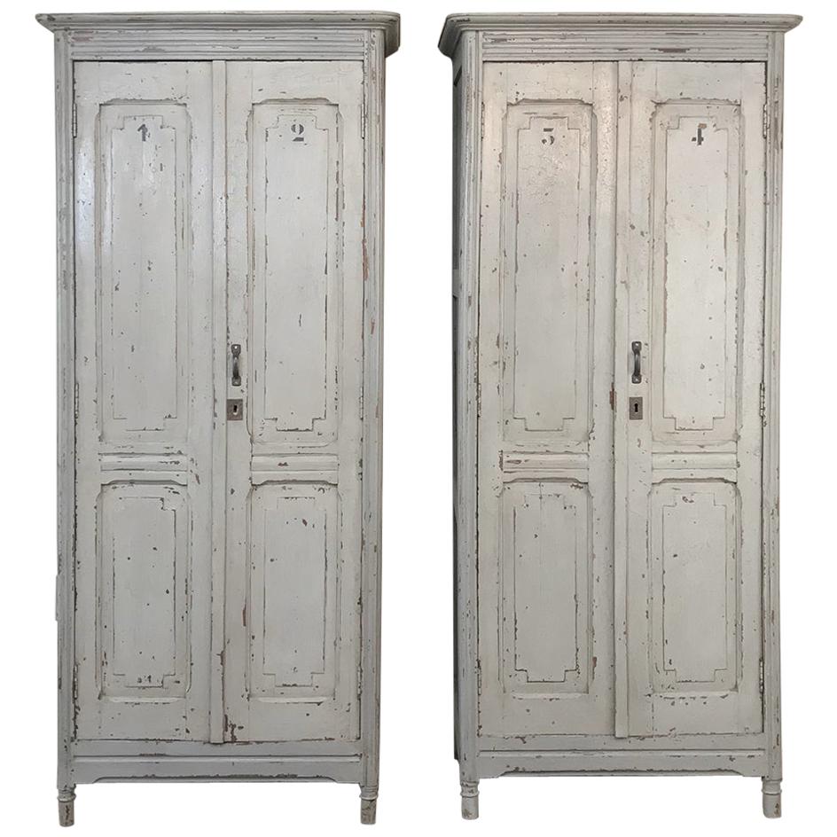Pair of Antique Painted Wooden Locker Cabinets