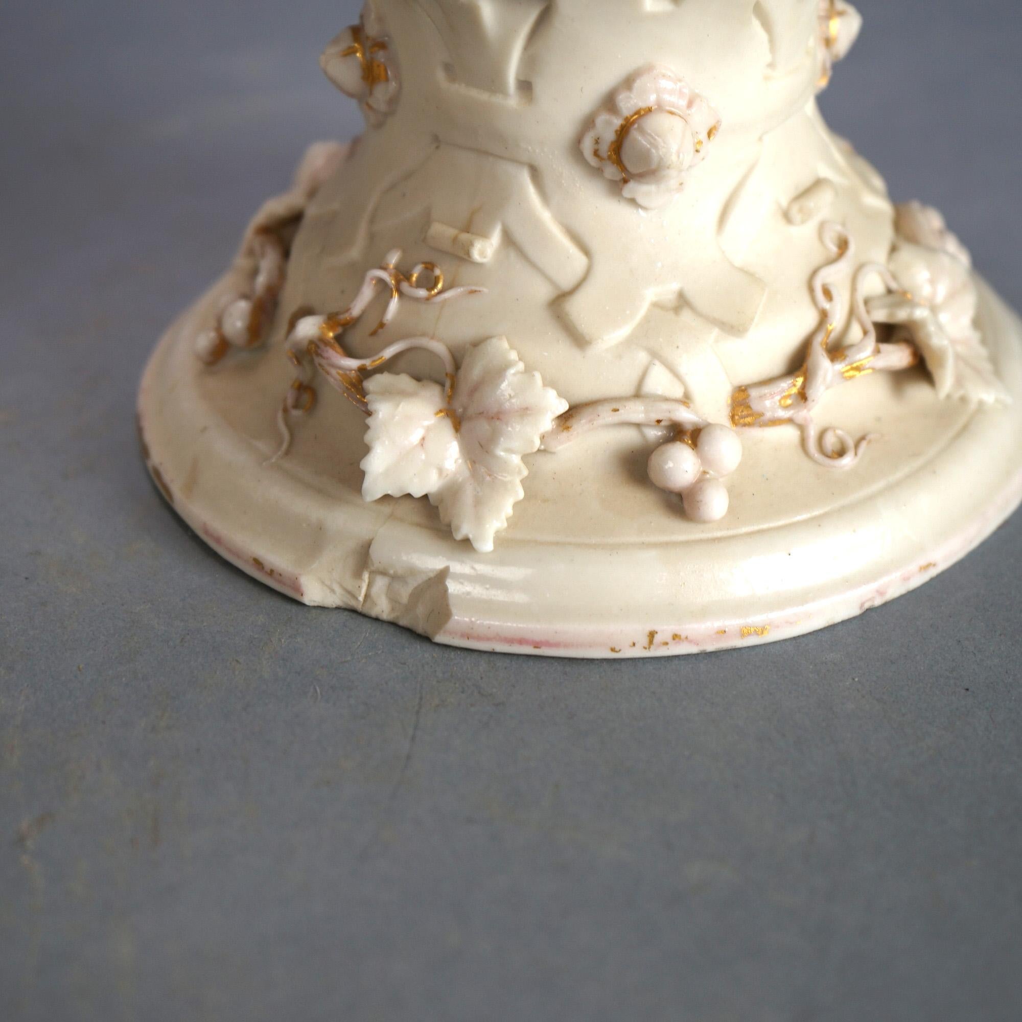 Art Nouveau Pair Antique Parian Porcelain Rococo Style Mantle Vases with Vine Elements C1890
