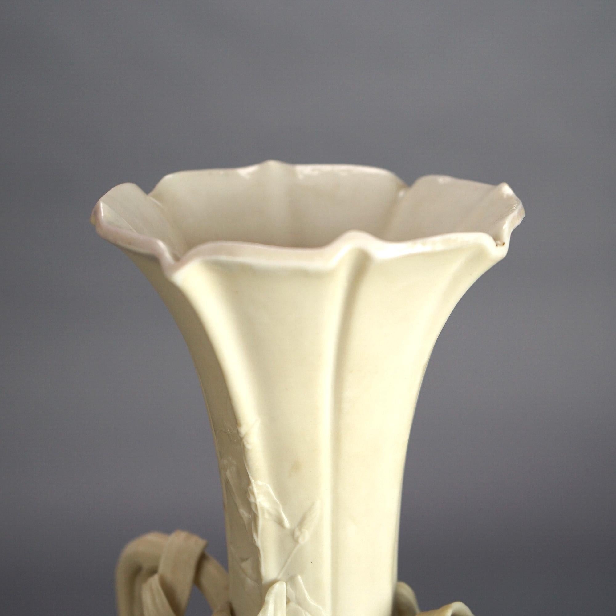 Pair Antique Parian Porcelain Rococo Style Mantle Vases with Vine Elements C1890 In Good Condition In Big Flats, NY