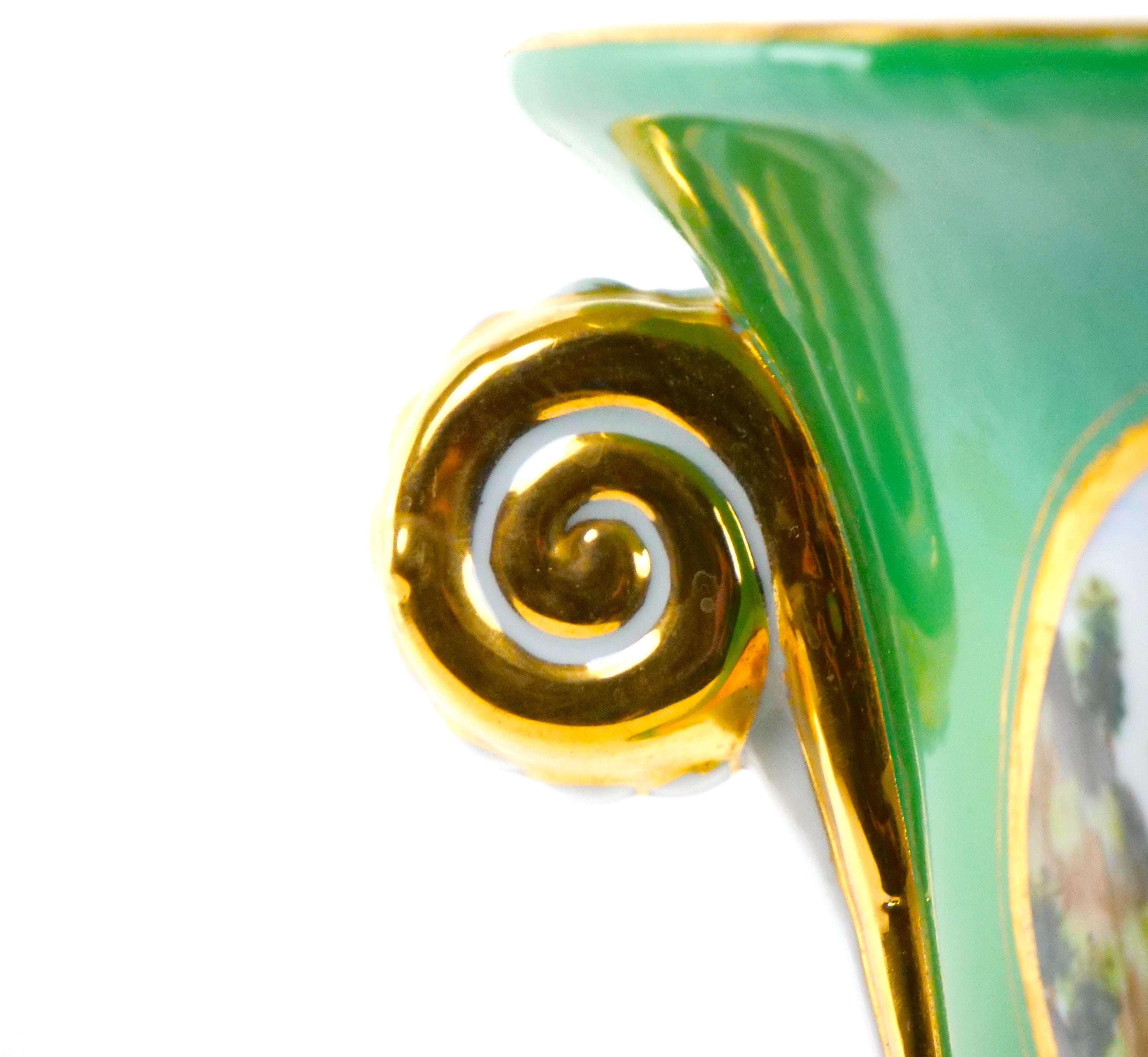 Pair Early 20th Century Paris Porcelain Parcel Gilt / Hand Painted Vases For Sale 5