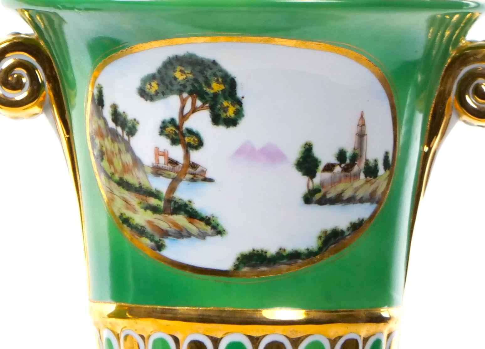 Pair Early 20th Century Paris Porcelain Parcel Gilt / Hand Painted Vases For Sale 1