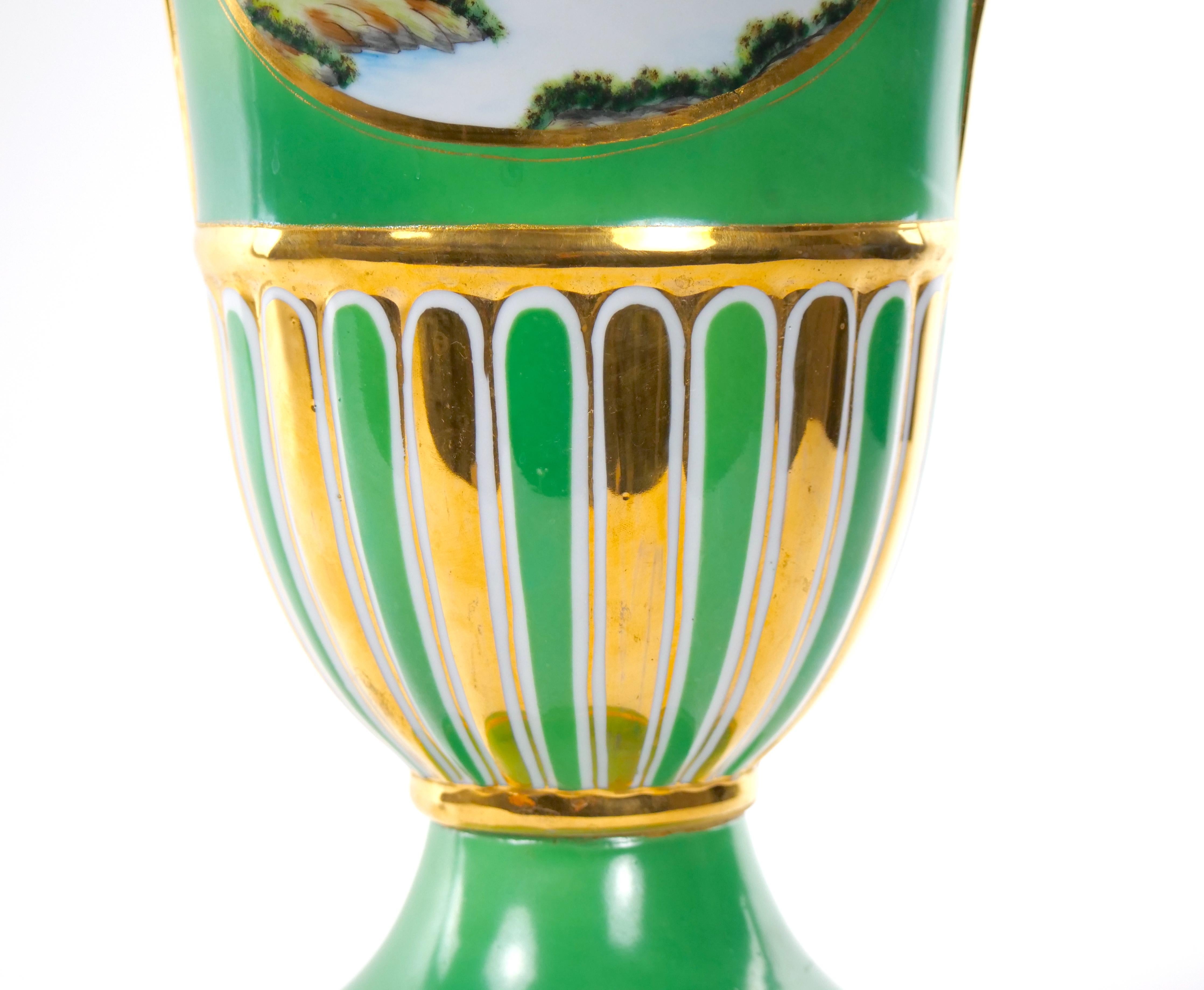 Pair Early 20th Century Paris Porcelain Parcel Gilt / Hand Painted Vases For Sale 2