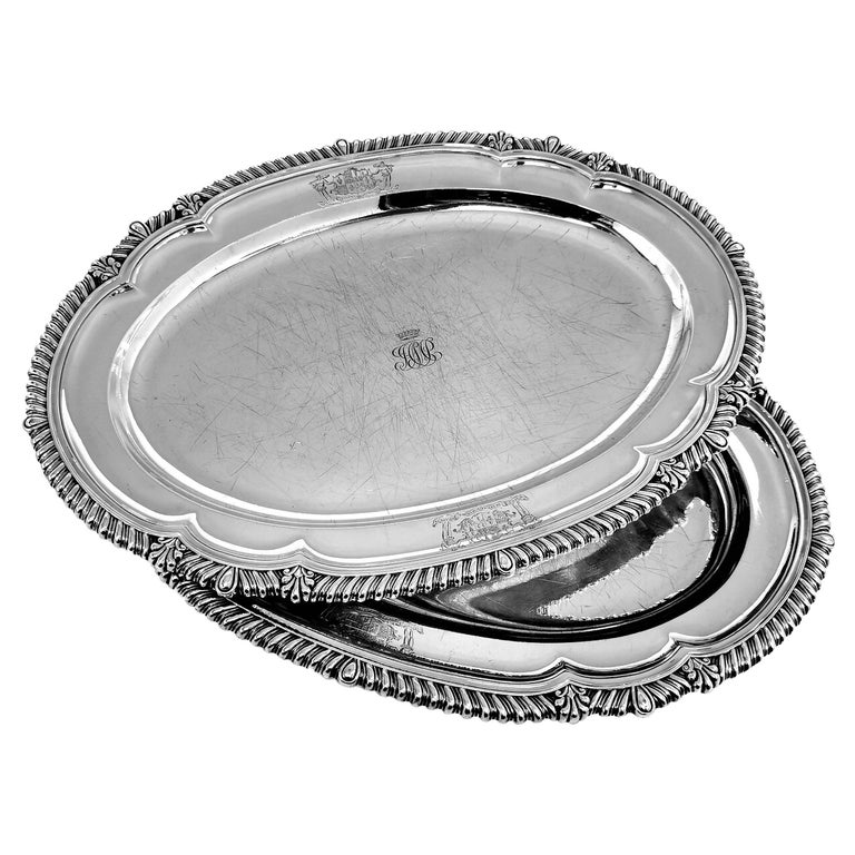 Pair Antique Paul Storr Antique Georgian Silver Meat Serving Platters