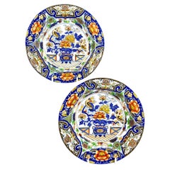 Pair of Antique English Dishes Handpainted with Chinoiserie Decoration Ca. 1815