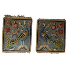 Pair Antique Persian Pictorial Wall Rugs Peacocks Interior Design Home Decor