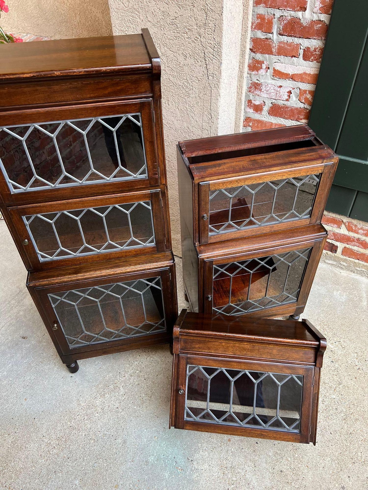 Pair Antique Petite English Lawyer Barrister Bookcase Leaded Glass Mahogany 4