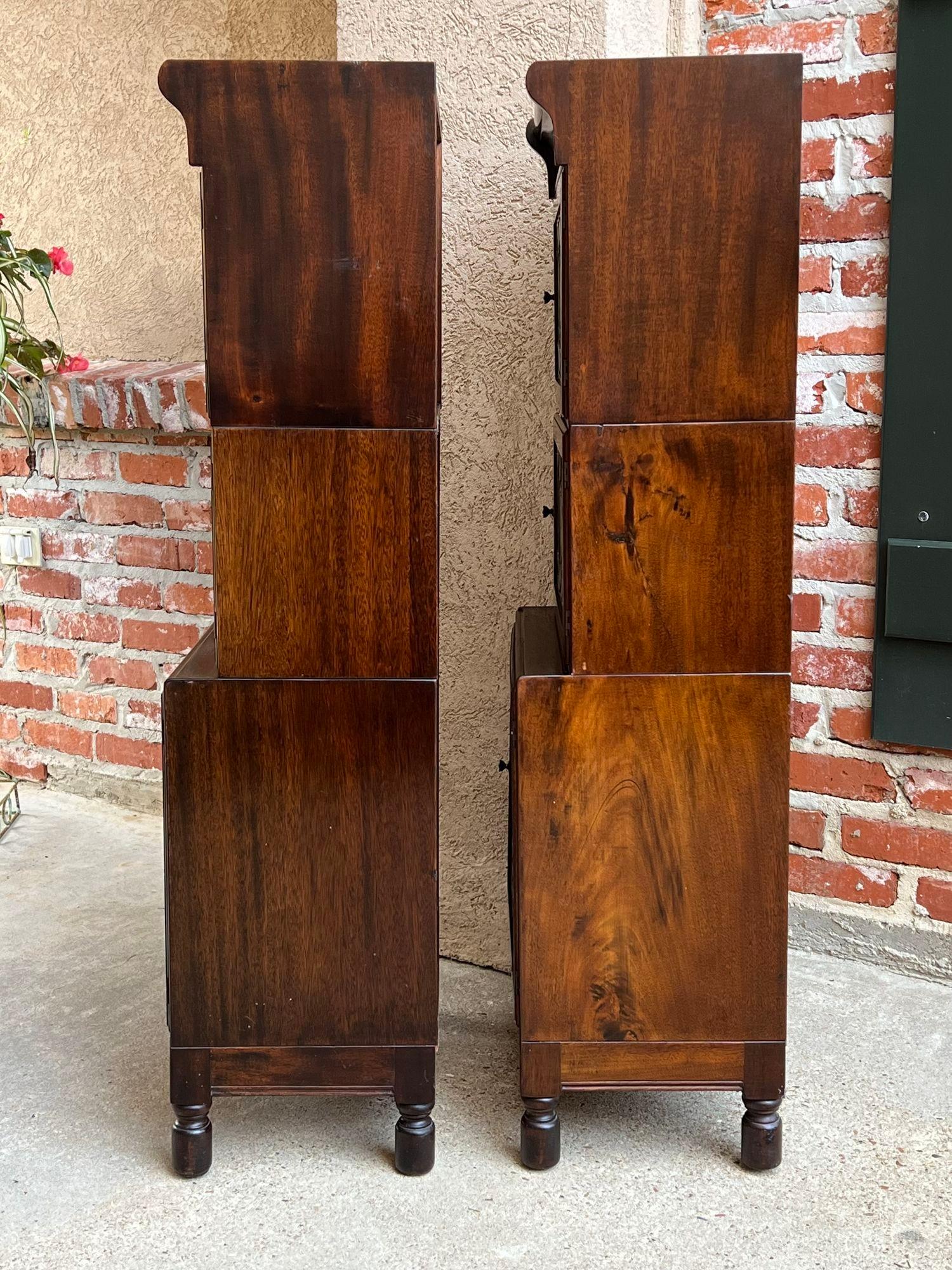 Pair Antique Petite English Lawyer Barrister Bookcase Leaded Glass Mahogany 3