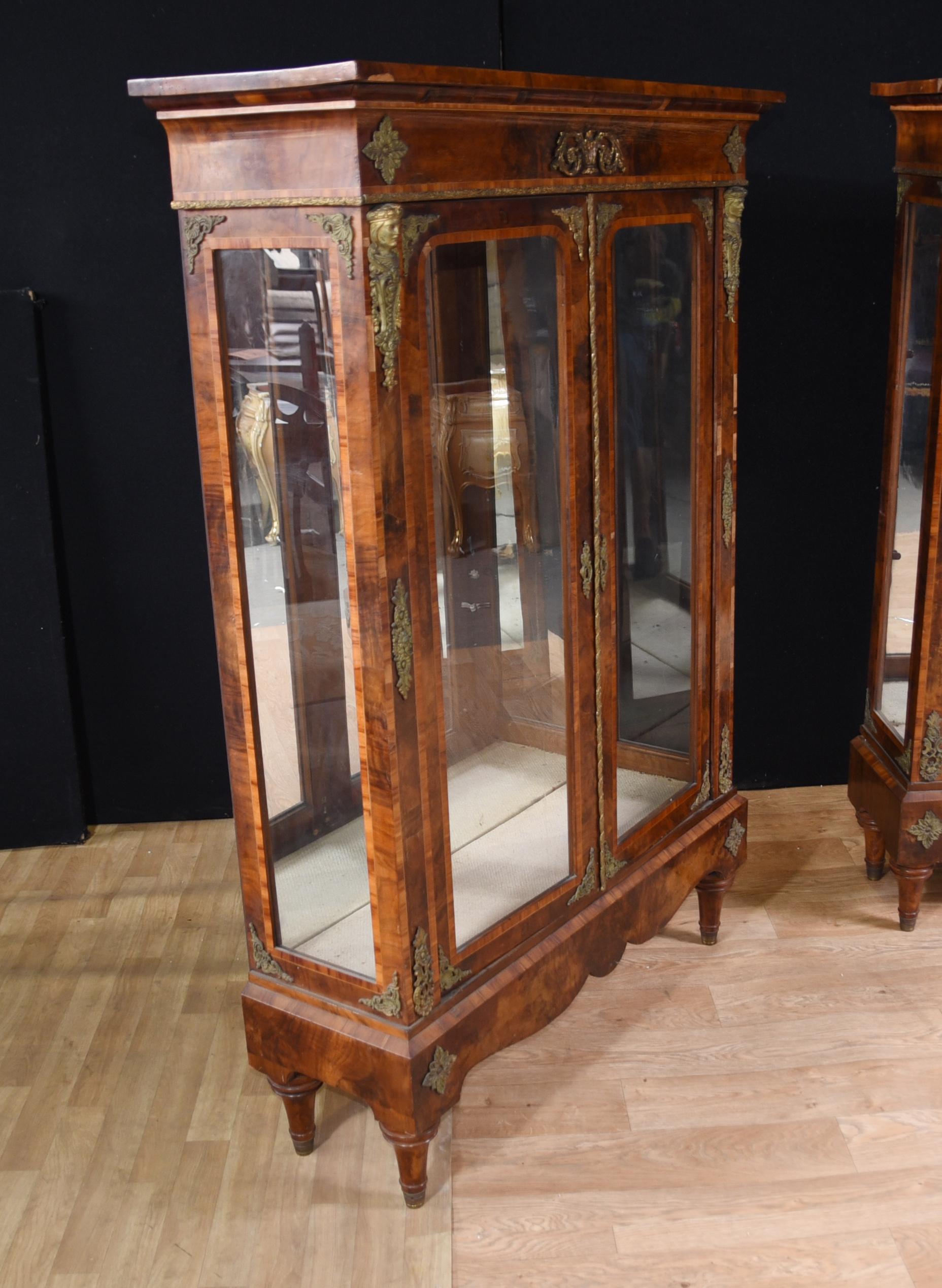 Pair Antique Pier Cabinets, English Burr Walnut Victorian 2