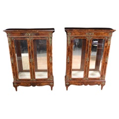 Pair Antique Pier Cabinets, English Burr Walnut Victorian