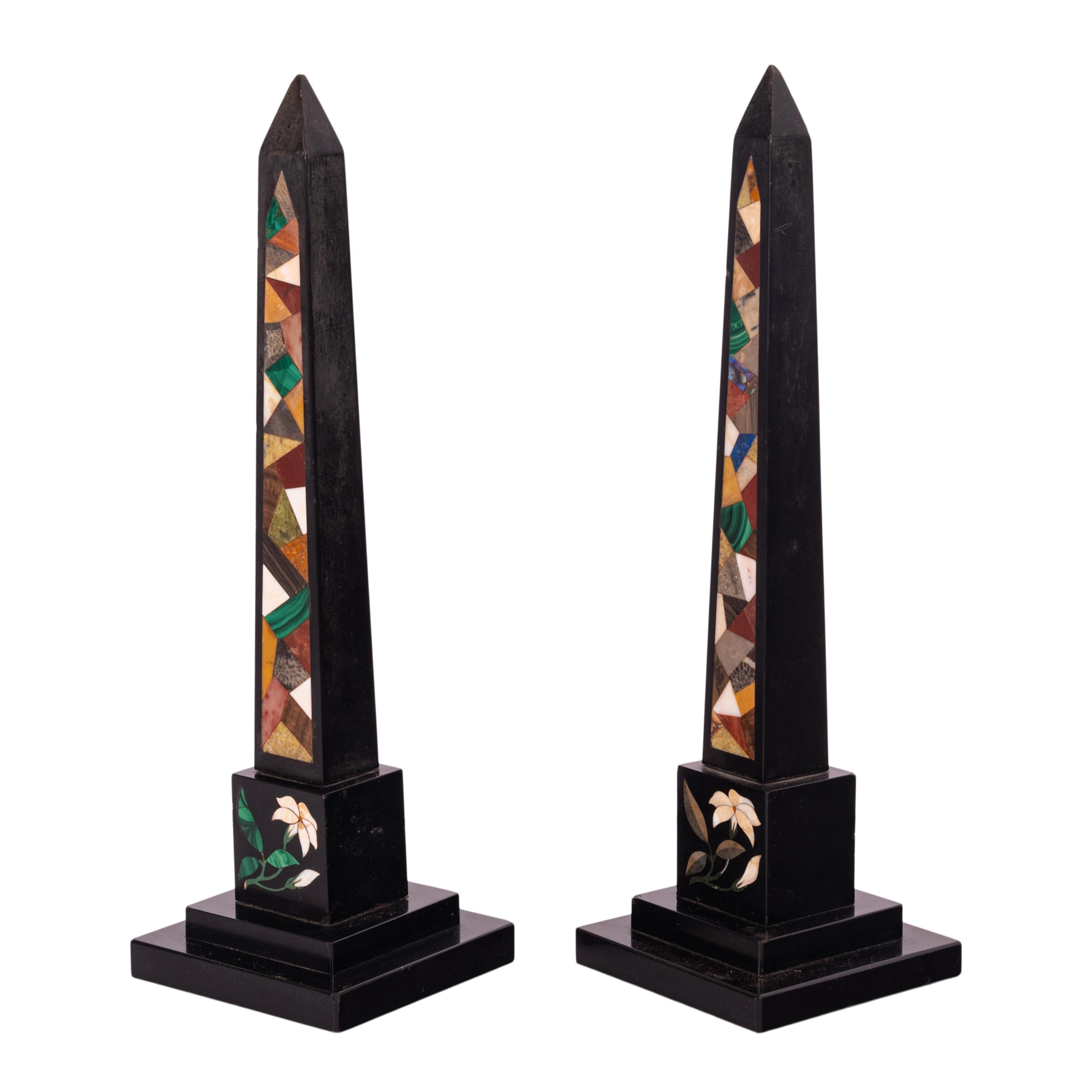 Grand Tour Pair Antique Pietra Dura Marble Specimen Stone Desk Obelisks Derbyshire 1840