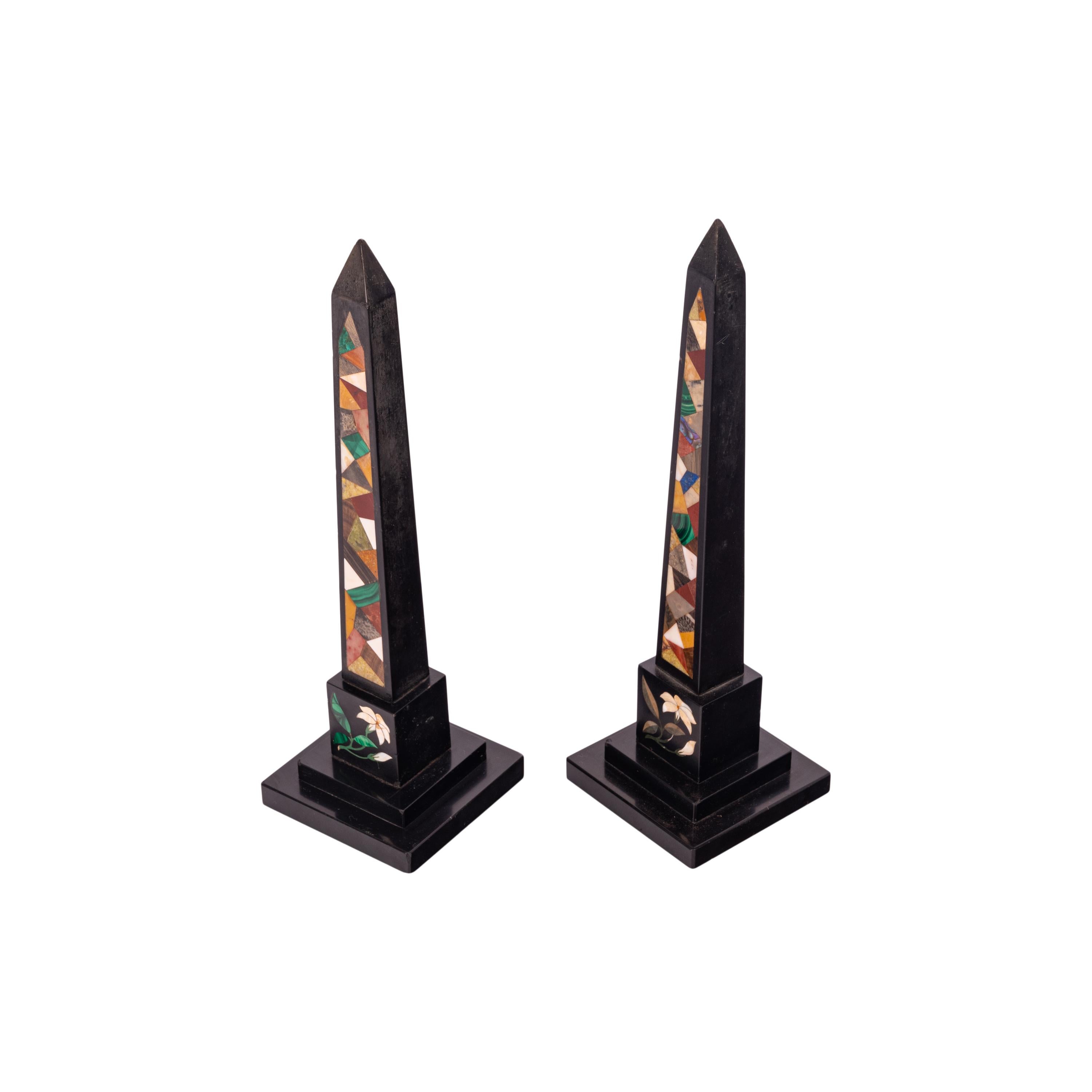 Lapis Lazuli Pair Antique Pietra Dura Marble Specimen Stone Desk Obelisks Derbyshire 1840