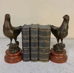Pair of Antique Pigeon Statues, Bookends on Faux Marble Bases