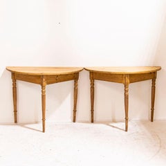 Pair of Antique Pine Demilune Side Tables from Sweden