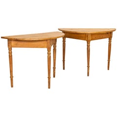 Pair of Antique Pine Demilune Side Tables from Sweden