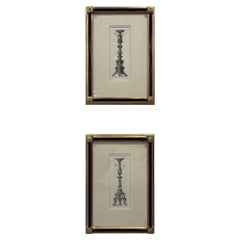 Pair, Antique Piranesi Style Architectural Candlestick Engravings