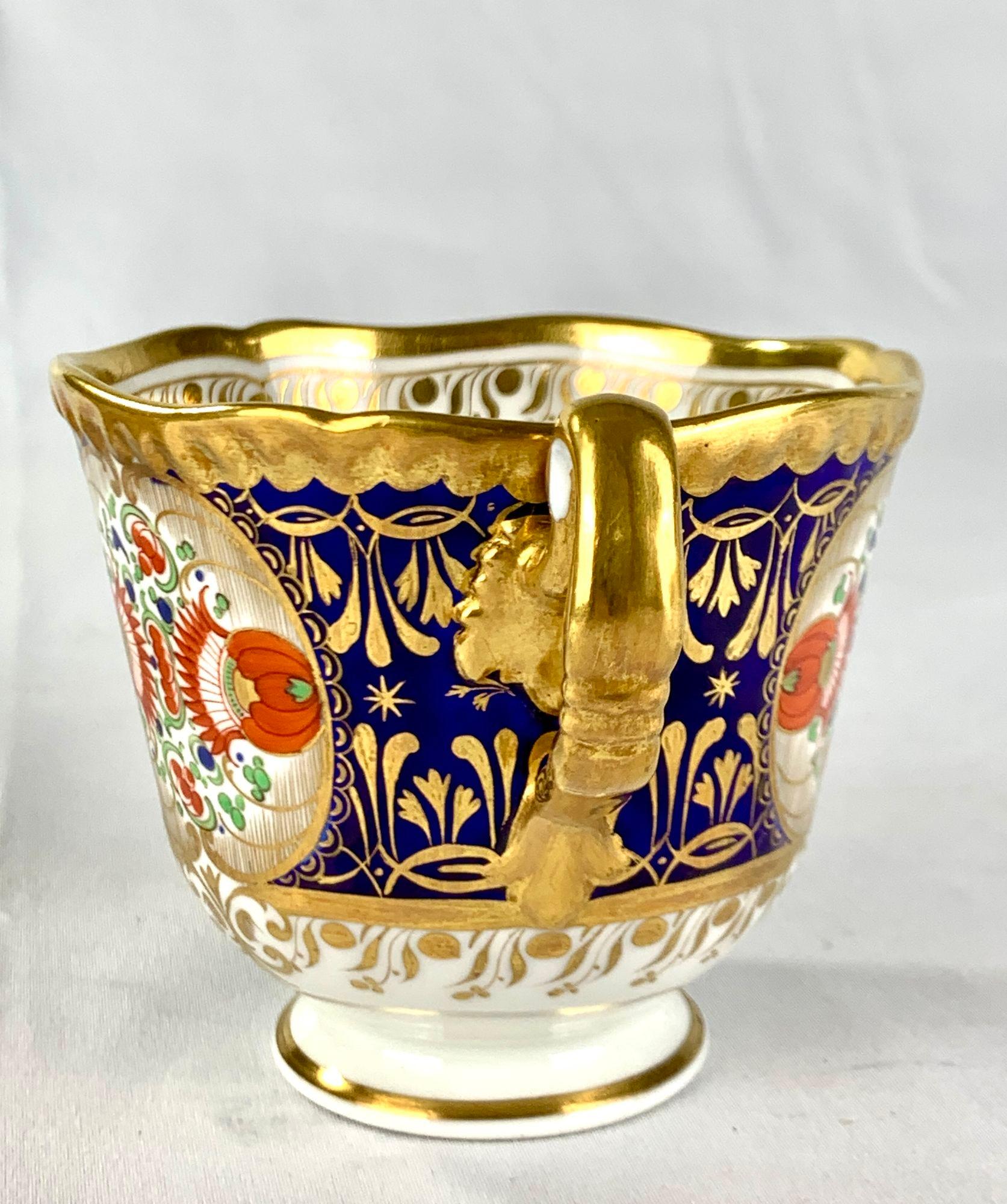 Pair Antique Porcelain Cups and Saucers by FBB Worcester Hand Painted Circa 1820 For Sale 7