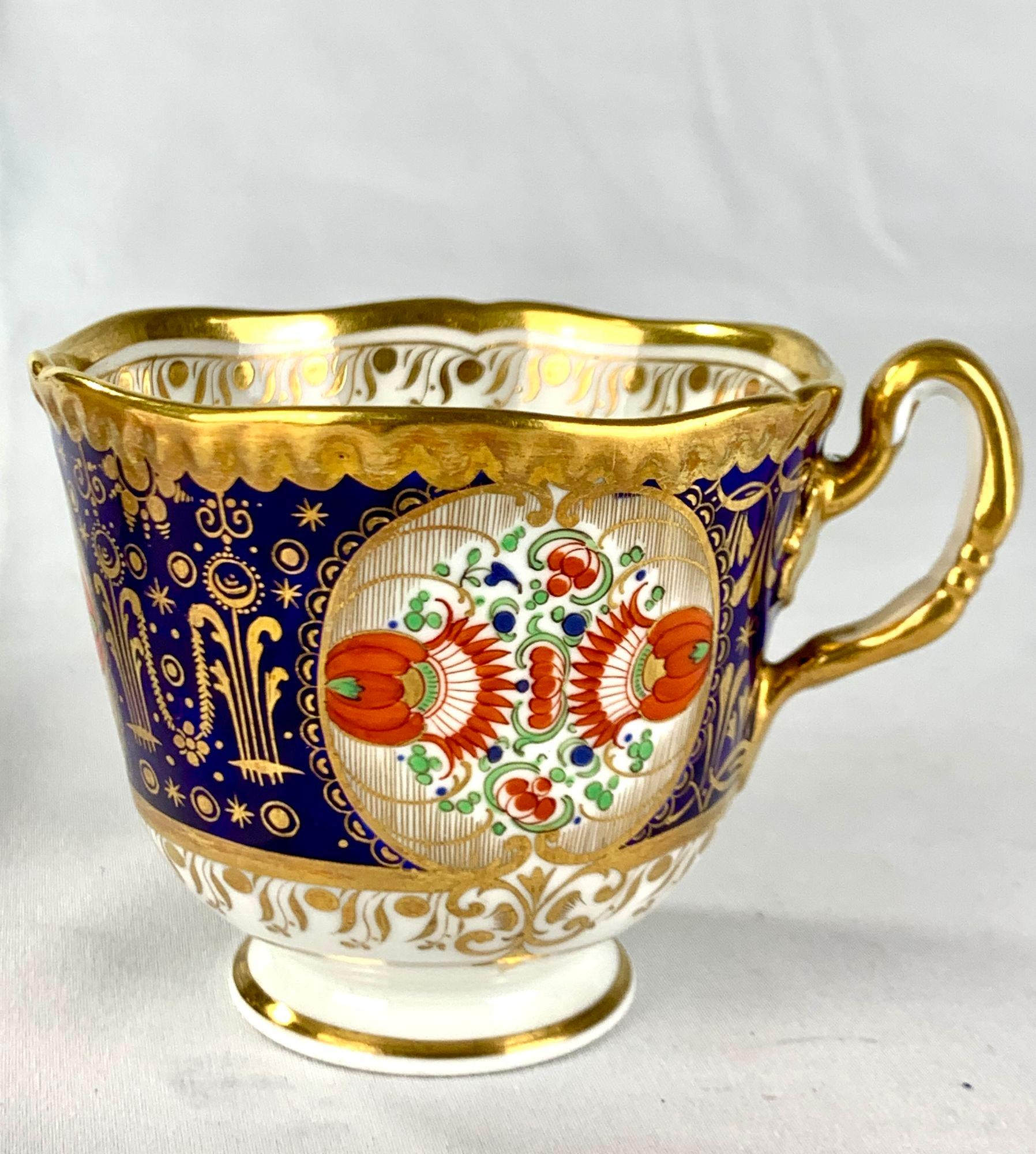 Pair Antique Porcelain Cups and Saucers by FBB Worcester Hand Painted Circa 1820 For Sale 8