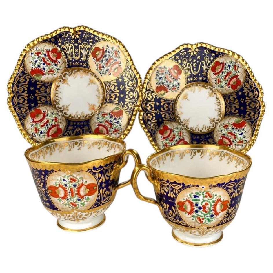 Pair Antique Worcester Cups and Saucers Hand Painted Flight Barr Barr C. 1820