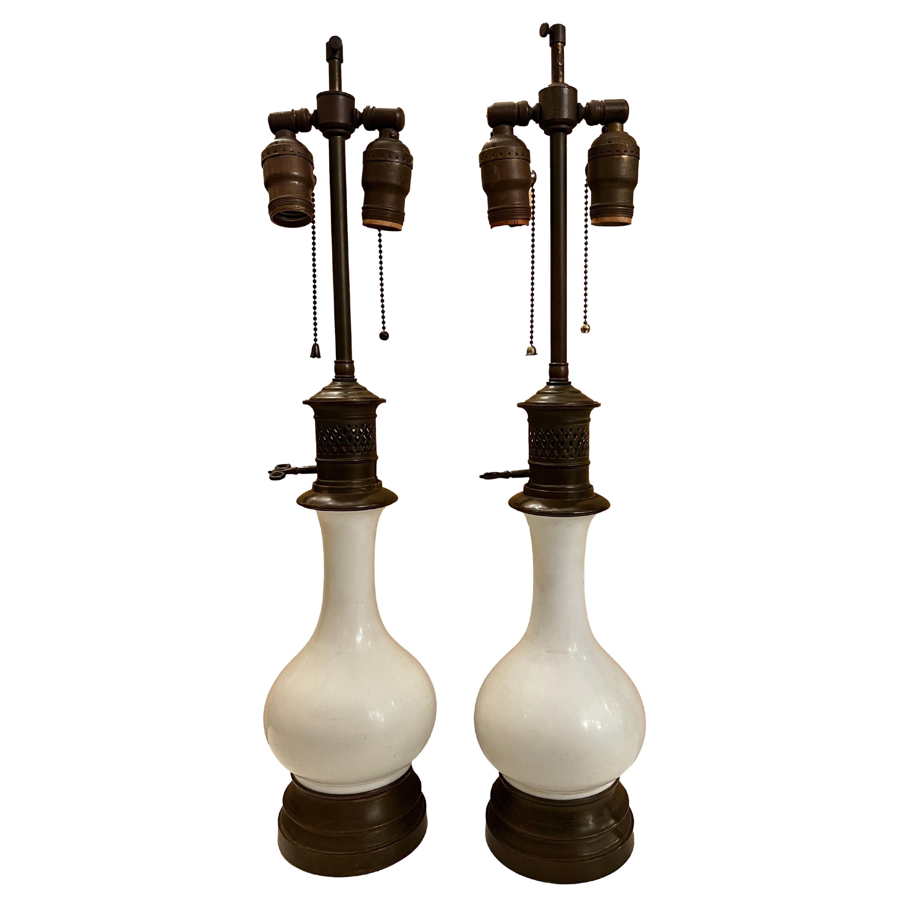 Pair Antique Porcelain Lamps