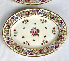 Pair Antique Porcelain Oval Dishes Regency Period Hand Painted England Ca-1820