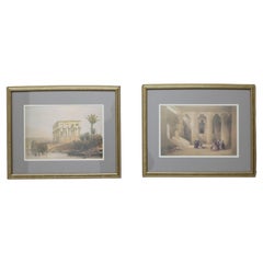 Coppia di stampe antiche del Tempio Ipaetrale di Philae ed Esneh C1855