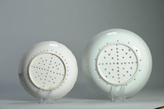 Pair Antique Qing Dynasty Blue & White Porcelain Strainers Flower Scene 18th C