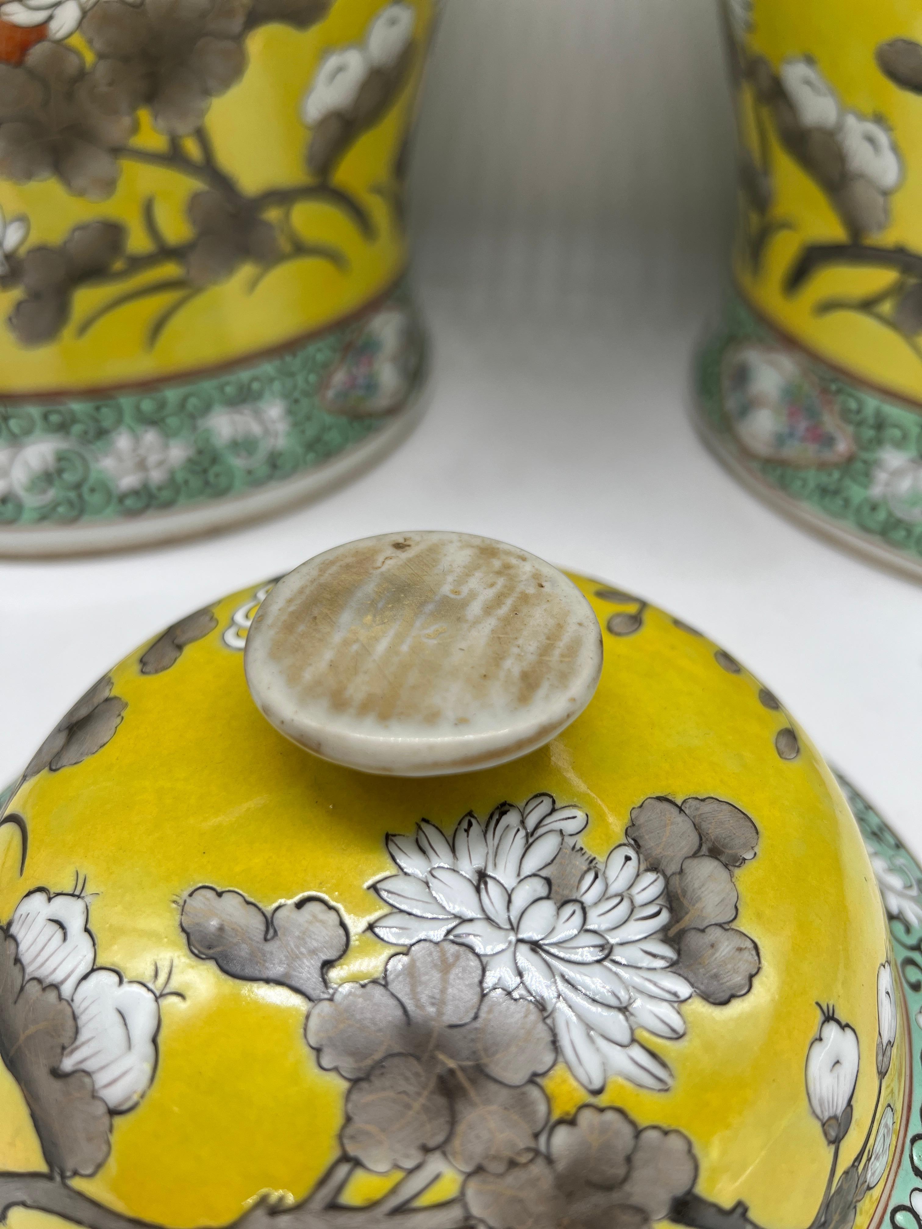 Pair, Antique Qing Dynasty Chinese Famille Jaune Covered Dragon Jars - 20th C. 4