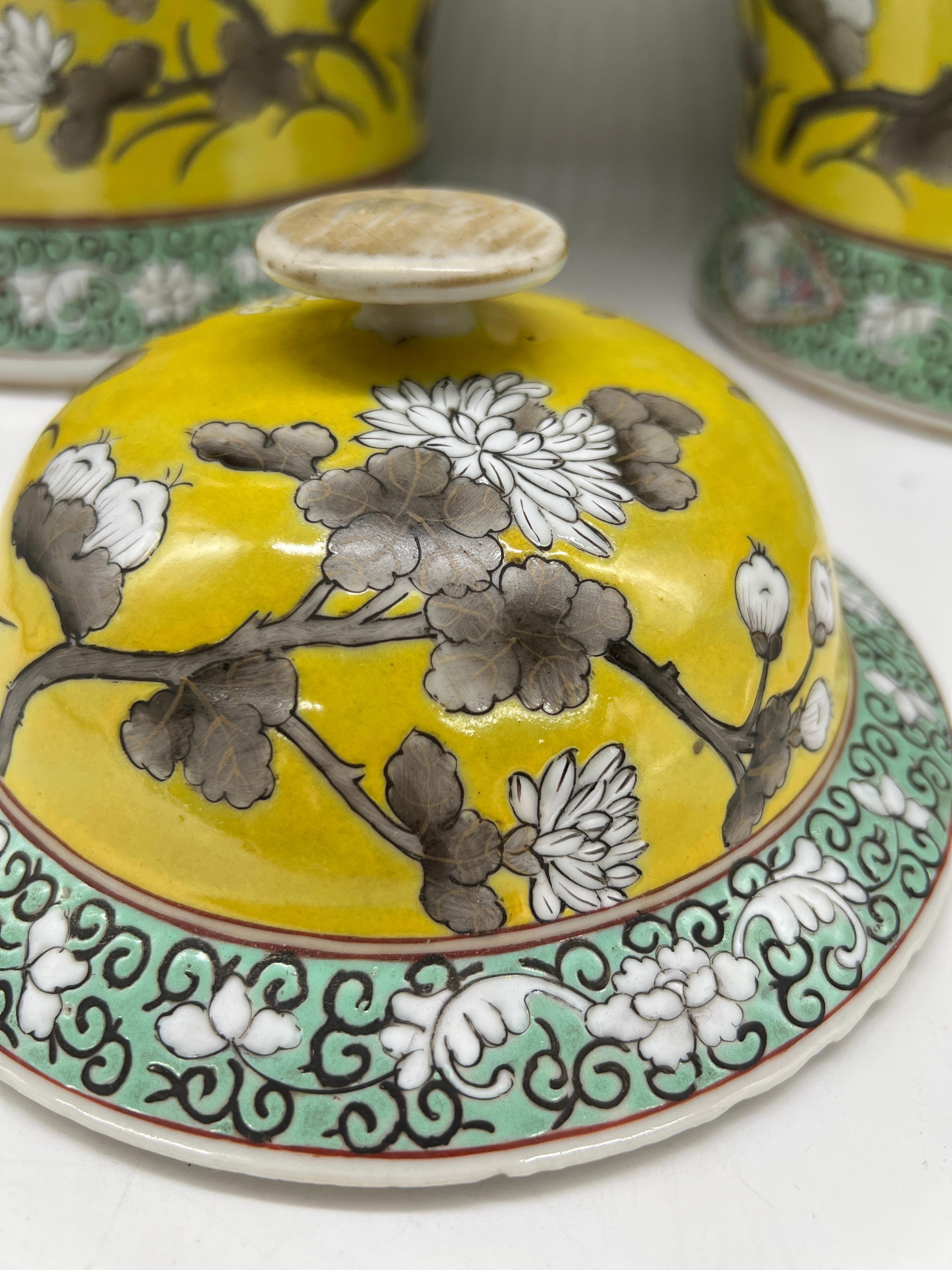 Pair, Antique Qing Dynasty Chinese Famille Jaune Covered Dragon Jars - 20th C. 3