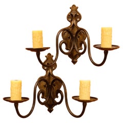 Pair Antique Rare and Classic European Bonze 2-Arm Sconces
